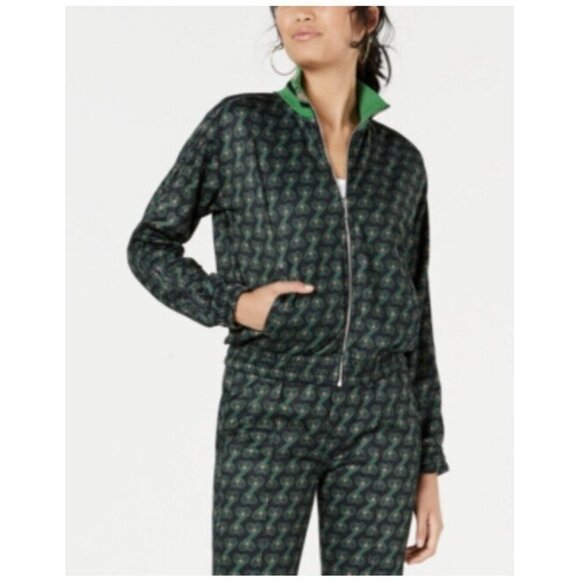 Juicy Couture Black Label Womens Track Jacket Black Green‎ Palm Mod Heart S New - Picture 1 of 12